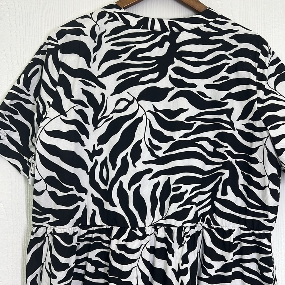 Chicos - Poplin Black And White Palm Print V Neck Short Sleeve Dress Size 14 - Picture 11 of 11